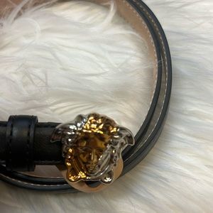 Versace 2 tone silver & gold belt 85 small 34 black AUTHENTIC